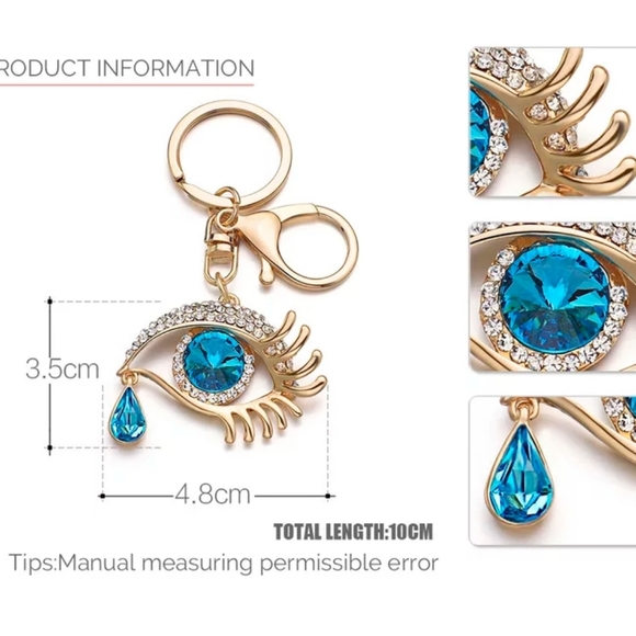 Keychain Beautiful Turquoise Eye Teardrop Bling - Picture 3 of 6